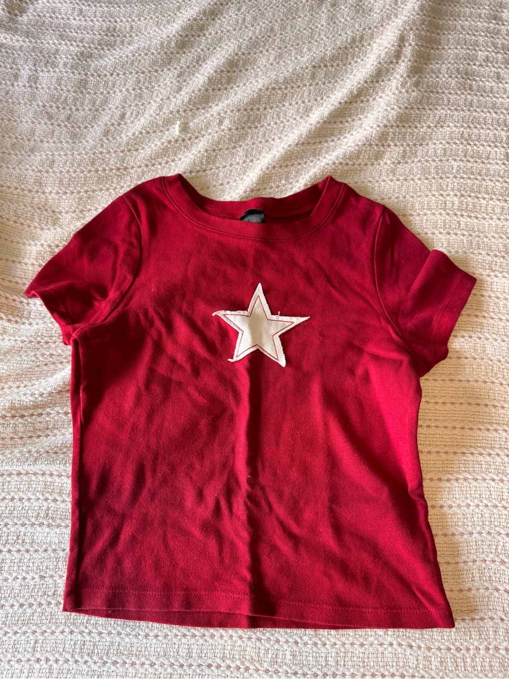 Brandy Melville Red Short-Sleeve Tee with Cream Star